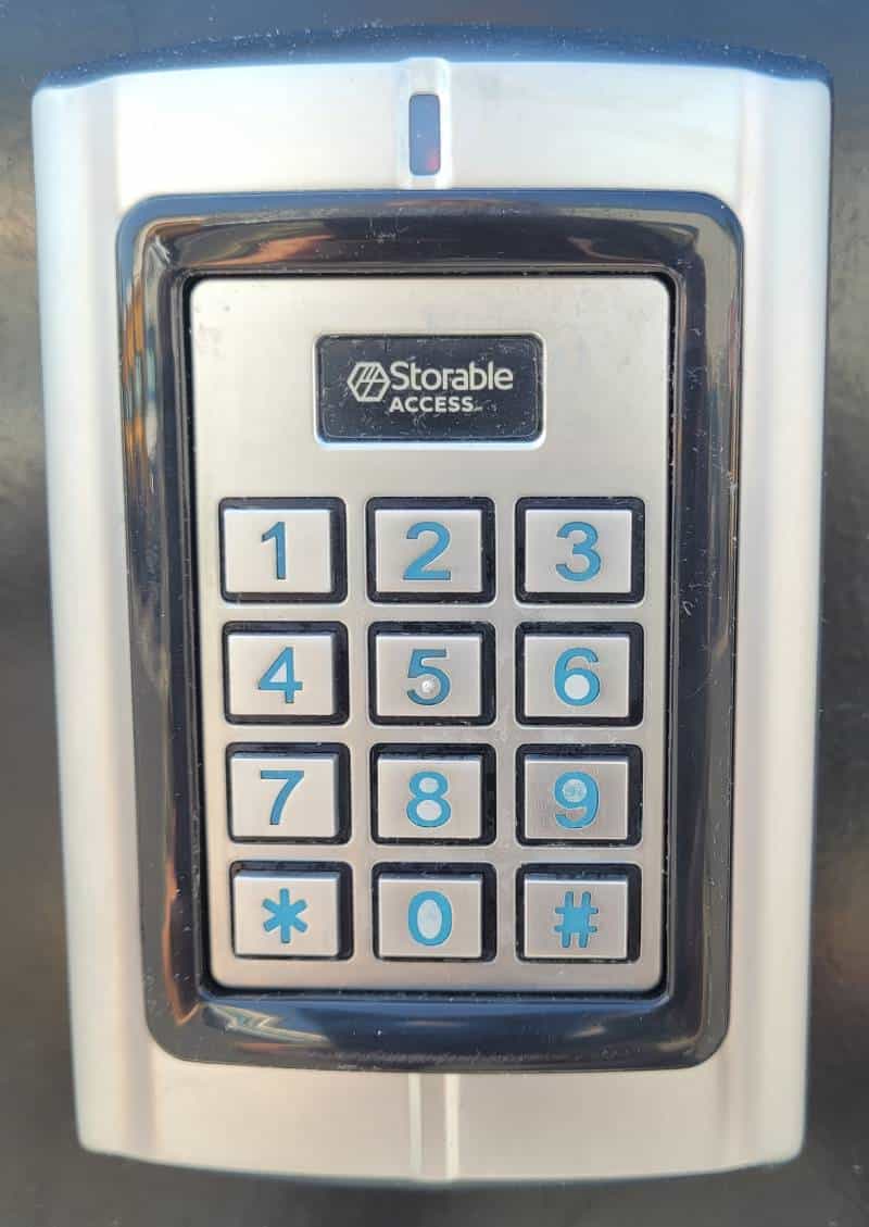 Close-up of secure keypad system for Port City Movers storage access.